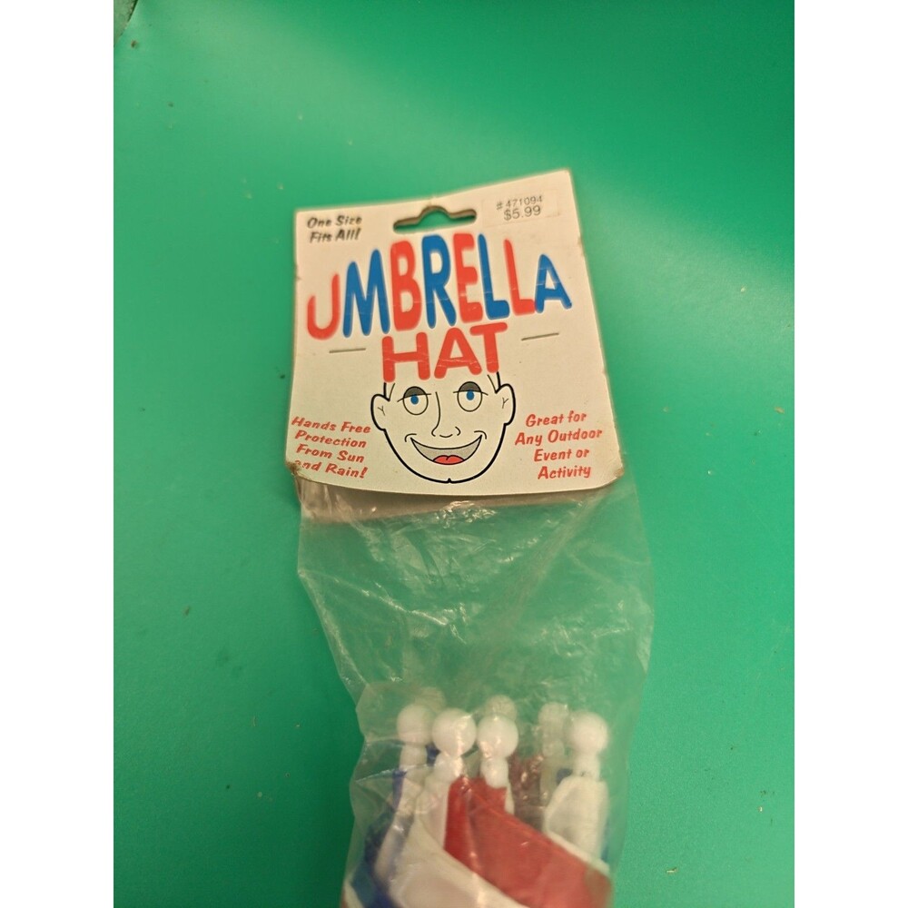 Umbrella Hat One Size Fits All Red White And Blue Brand Ne Never Opened - Picture 2 of 3